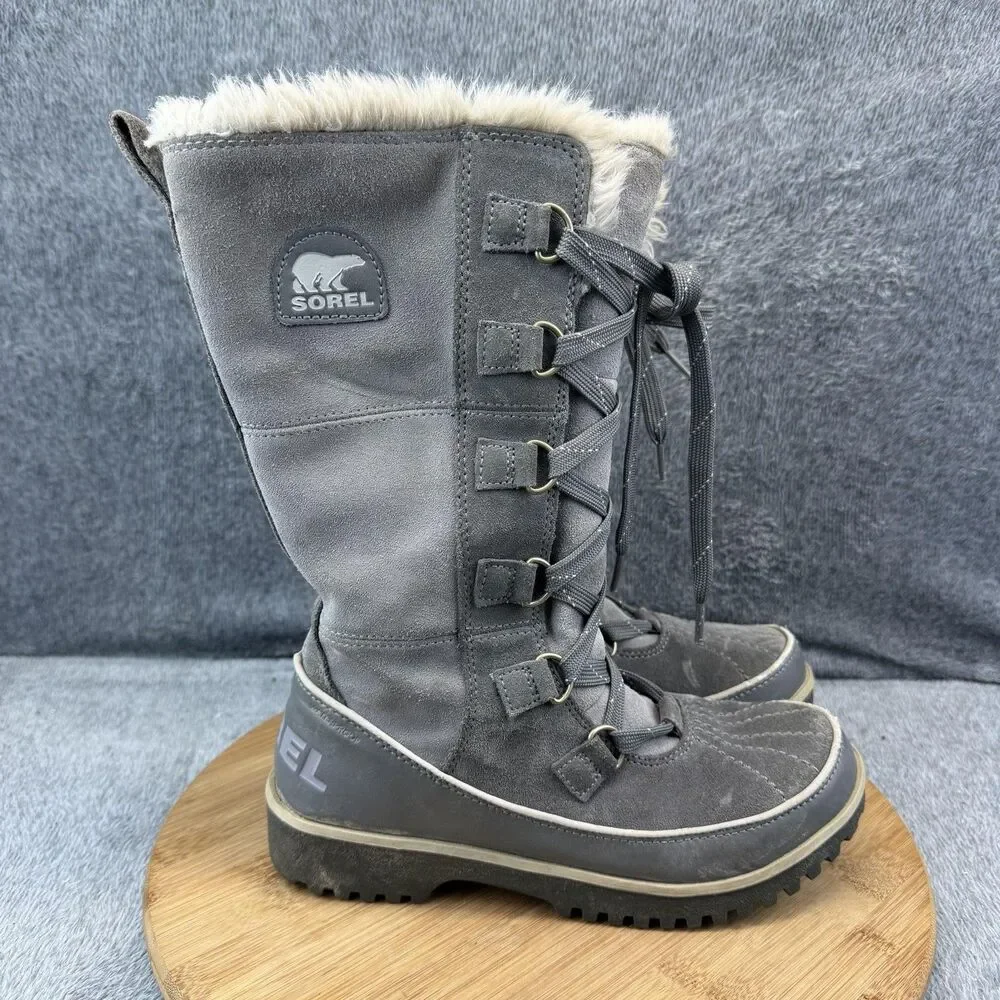 Sorel Tivoli High LI Boots Womens Size 6.5 Gray Suede Faux Fur Winter NL2093-052